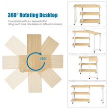 Load image into Gallery viewer, 360� Rotating Sofa Side Table with Storage Shelves & Wheels-Natural Wood