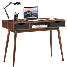 Load image into Gallery viewer, Stylish Computer Desk Workstation with 2 Drawers and Solid Wood Legs-Walnut