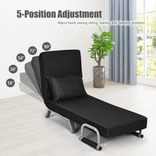 Load image into Gallery viewer, Folding 5 Position Convertible Sleeper Bed Armchair Lounge Couch w/Pillow-Black