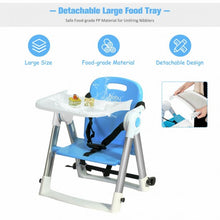 Load image into Gallery viewer, Baby Booster Folding Travel High Chair with Safety Belt & Tray-Blue