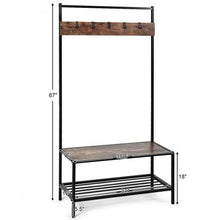 Load image into Gallery viewer, 3 in 1 Industrial Coat Rack with 2-tier Storage Bench and 5 Hooks-Coffee