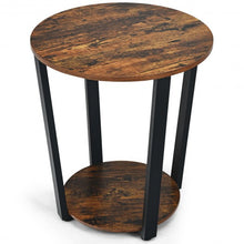 Load image into Gallery viewer, 2-tier Round End Table with Storage Shelf & Metal Frame-Brown