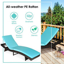 Load image into Gallery viewer, Patio Folding Adjustable Rattan Chaise Lounge Chair with Cushion-Turquoise