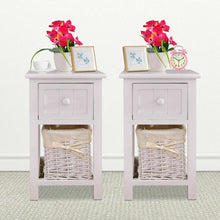 Load image into Gallery viewer, Set of 2 Mini Night Stand 2 Layer 1 Drawer End Table Organizer Wood