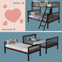 Load image into Gallery viewer, Twin over Full Bunk Bed Rubber Wood Convertible with Ladder Guardrail-Espresso