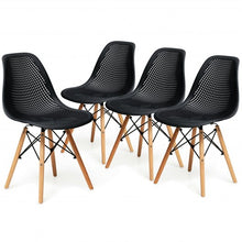 Load image into Gallery viewer, 4 Pcs Modern Plastic Hollow Chair Set with Wood Leg-Black