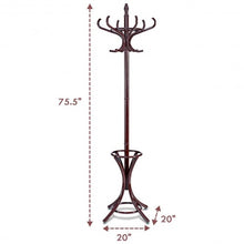 Load image into Gallery viewer, Wood Standing Hat Coat Rack with Umbrella Stand-Brown