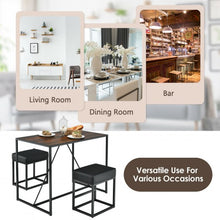 Load image into Gallery viewer, 3 Pcs Dining Set Metal Frame Kitchen Table and 2 Stools-Brown
