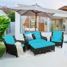 Load image into Gallery viewer, 5 Pieces Patio Rattan Sofa Set with Cushion and Ottoman-Turquoise