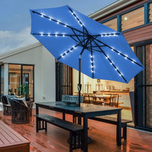Load image into Gallery viewer, 9 Ft and 32 LED Lighted Solar Patio Market Umbrella Shelter with Tilt and Crank-Blue