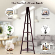 Load image into Gallery viewer, 5 Tier Floor Corner Stand Ladder Shelves Bookshelf-Brown