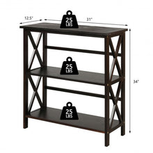 Load image into Gallery viewer, 3-Tier Wooden Open Shelf Bookcase with X-Design-Coffee