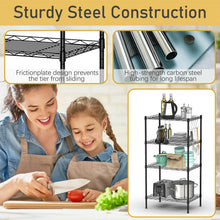 Load image into Gallery viewer, 4-Wire Shelving Metal Adjustable Storage Rack with Removable Hooks-Black