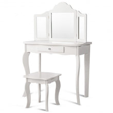 Load image into Gallery viewer, Kids Makeup Dressing Mirror Vanity Table Stool Set