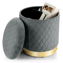 Load image into Gallery viewer, Round Storage Ottoman with Exquisite Pattern and Golden Metal Base for Bedroom