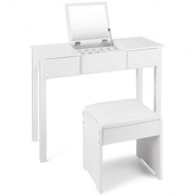 Load image into Gallery viewer, Black / White Vanity Makeup Dressing Table Writing Desk Set with Flip Top Mirror and Cushioned Stool-White