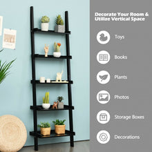 Load image into Gallery viewer, 5-Tier Wall-leaning Ladder Shelf Display Rack for Plants and Books-Black