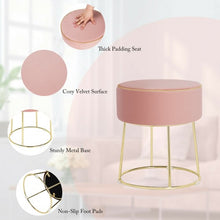 Load image into Gallery viewer, Velvet Round Footrest Ottoman with Metal Base and Non-Slip Foot Pads-Pink