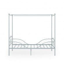 Load image into Gallery viewer, Twin Size Metal Canopy Bed Frame 4 Poster Steel Slats Headboard Footboard-Silver