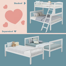 Load image into Gallery viewer, Twin over Full Bunk Bed Rubber Wood Convertible with Ladder Guardrail-White