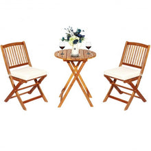 Load image into Gallery viewer, 3PCS Patio Folding Wooden Bistro Set Cushioned Chair -White