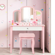 Load image into Gallery viewer, Kids Princess Make Up Dressing Table with Tri-folding Mirror & Chair-Pink