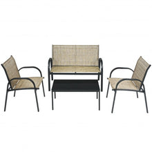 Load image into Gallery viewer, 4 pcs Patio Furniture Set with Glass Top Coffee Table-Brown