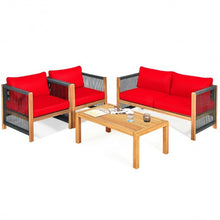 Load image into Gallery viewer, 4 Pcs Acacia Wood Outdoor Patio Furniture Set with Cushions-Red