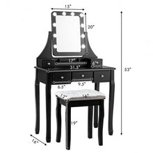 Load image into Gallery viewer, Vanity Dressing Table Set with 10 Dimmable Bulbs and Cushioned Stool-Black