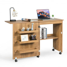 Load image into Gallery viewer, Folding Sewing Craft Table Shelf Storage Cabinet Home Furniture-Natural