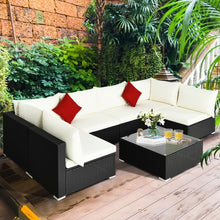 Load image into Gallery viewer, 7-Piece Outdoor Wicker Patio Sofa Set with 2 Pillows and Cushions-Beige