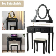 Load image into Gallery viewer, 5 Drawers Vanity Table Stool Set with 12-LED Bulbs-Black