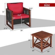 Load image into Gallery viewer, 3 Pcs Patio Wicker Furniture Sofa Set with Wooden Frame and Cushion-Red