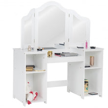 Load image into Gallery viewer, Kids Tri Folding Mirror Makeup Dressing Vanity Table Set-White