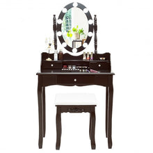 Load image into Gallery viewer, Oval Mirror Vanity Set with 10 LED Dimmable Bulbs and 3 Drawers-Brown