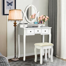 Load image into Gallery viewer, 5 Drawers Vanity Table Stool Set with 12-LED Bulbs-White