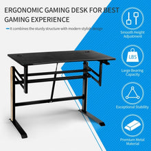 Load image into Gallery viewer, Pneumatic Height Adjustable Gaming Desk T Shaped Game Station w/Power Strip Tray