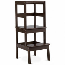 Load image into Gallery viewer, Wooden Kids Kitchen Learning Toddler Tower w/ Safety Rail-Coffee