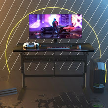 Load image into Gallery viewer, Pneumatic Height Adjustable Gaming Desk T Shaped Game Station w/Power Strip Tray