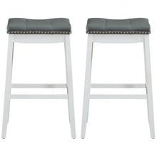 Load image into Gallery viewer, 29" Set of 2 Nailhead Saddle Bar Stools-White