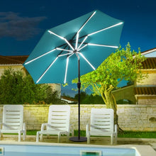 Load image into Gallery viewer, 9Ft Solar LED Market Umbrella with Aluminum Crank Tilt 16 Strip Lights-Turquoise