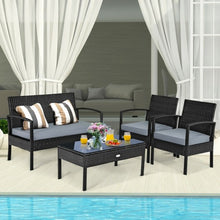 Load image into Gallery viewer, 4 PCS Patio Rattan Cushioned Furniture Set -Black