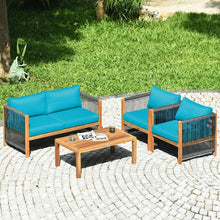 Load image into Gallery viewer, 4 Pcs Acacia Wood Outdoor Patio Furniture Set with Cushions-Turquoise