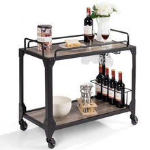 Load image into Gallery viewer, 2 Tier Wood Kitchen Island Rolling Bar Serving Cart