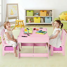 Load image into Gallery viewer, Kids Table Chairs Set With Storage Boxes Blackboard Whiteboard Drawing-Pink