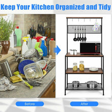 Load image into Gallery viewer, 4-Tier Kitchen Rack Stand with Hooks & Mesh Panel