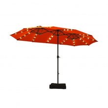 Load image into Gallery viewer, 15 Ft Solar LED Patio Double-sided Umbrella Market Umbrella with Weight Base-Orange