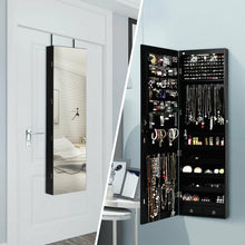Load image into Gallery viewer, Wall and Door Mounted Mirrored Jewelry Cabinet with Lights-Black