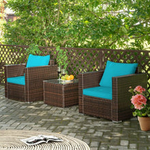Load image into Gallery viewer, 3 Pcs Patio Conversation Rattan Furniture Set with Cushion-Turquoise