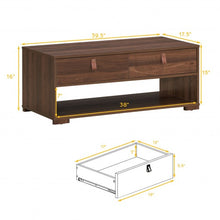Load image into Gallery viewer, Wood Cocktail Coffee Table with 2 Drawers and Open Storage Shelf-Walnut